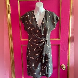 Corey Lynn Calter grey ruffle mini dress with hand holding flower print. Size 4